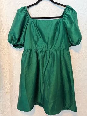 Copper Key Emerald Green Puff Sleeve Mini Taffeta Dress Sz M